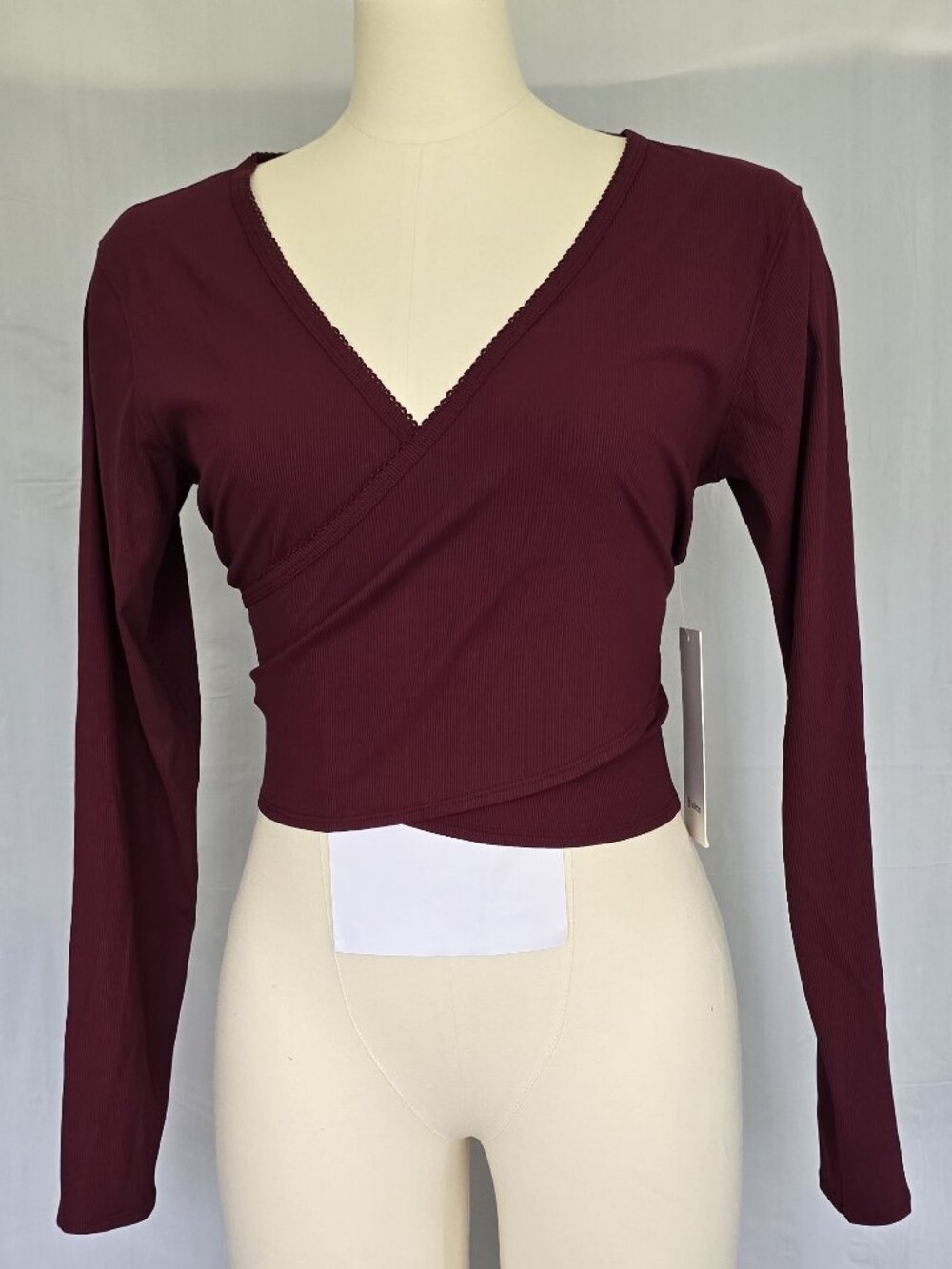 lululemon Nulu Ribbed Wrap Front Long Sleeve Shirt Heart Burgundy Bay XL